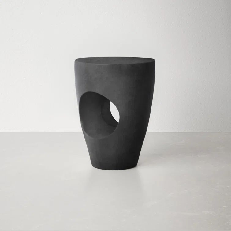 Aishi Modern Concrete Round Accent Table, Black, 21"