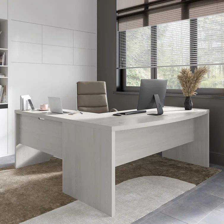 Echo Gray Sand L-Shaped Computer Desk with Drawer and Filing Cabinet