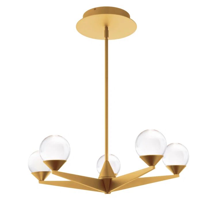 Aged Brass Double Bubble 5-Light LED Globe Chandelier with Crystal Accents