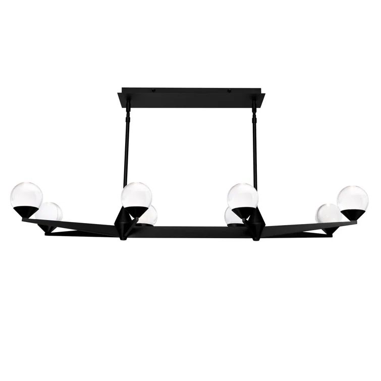 Eclipse Black Crystal 8-Light LED Linear Chandelier with Etched Glass