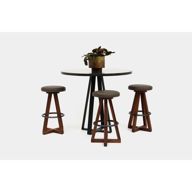 Alejandro Artigas Inspired 30" Olive Leather Swivel Bar Stool with Blackened Steel Base