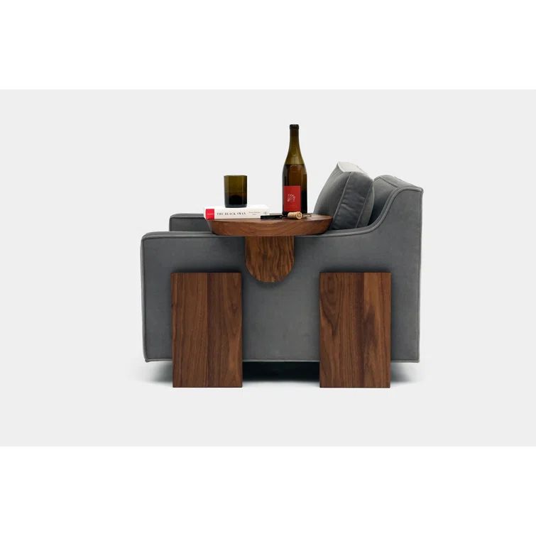 Smoke Velvet Walnut Armchair with Square Arms