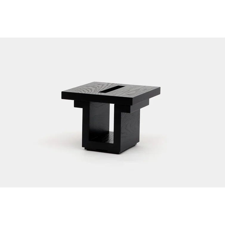 Black Oak Square Pedestal Solid Wood End Table