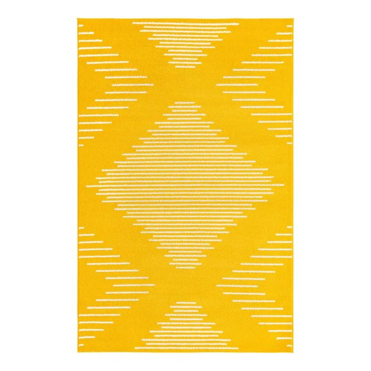 Kai Yellow Geometric Stain-Resistant Synthetic Rug