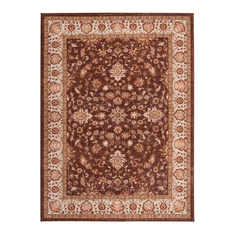 Ivory Floral Synthetic Runner Rug with Stain-Resistant Features