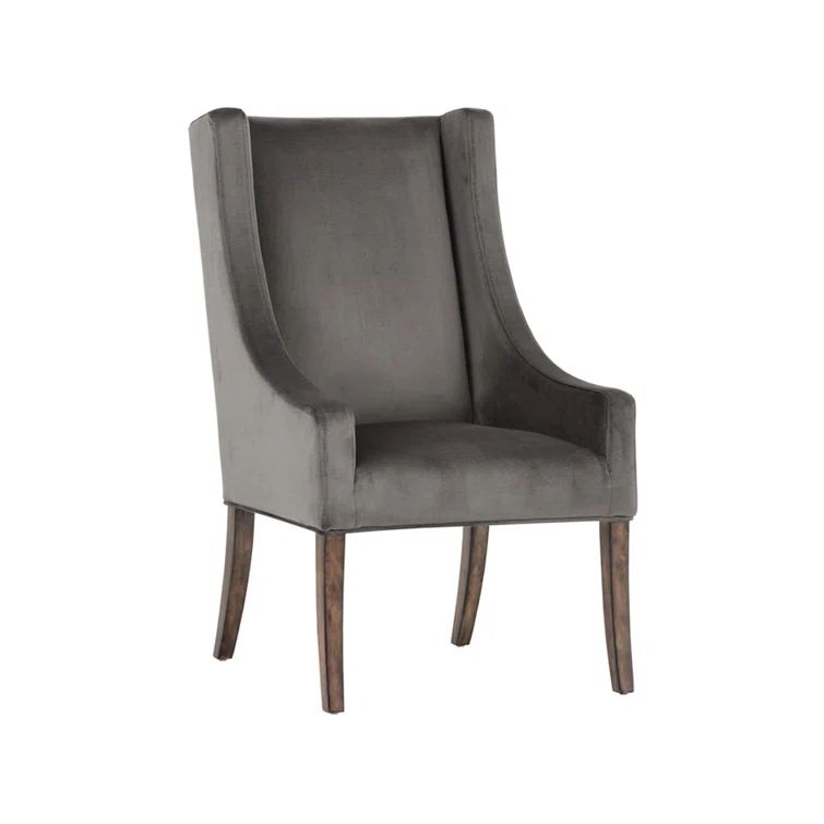 Elegant Wingback Gray Upholstered Arm Chair with Smoked Oak Legs