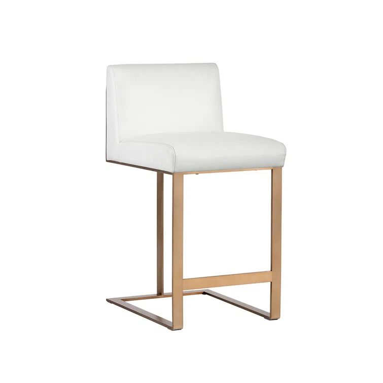 Antique Brass and White Faux Leather Counter Stool