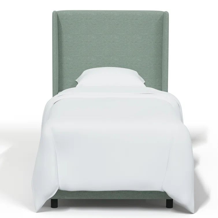 Twin Seafoam Linen Upholstered Bed with Wingback Headboard