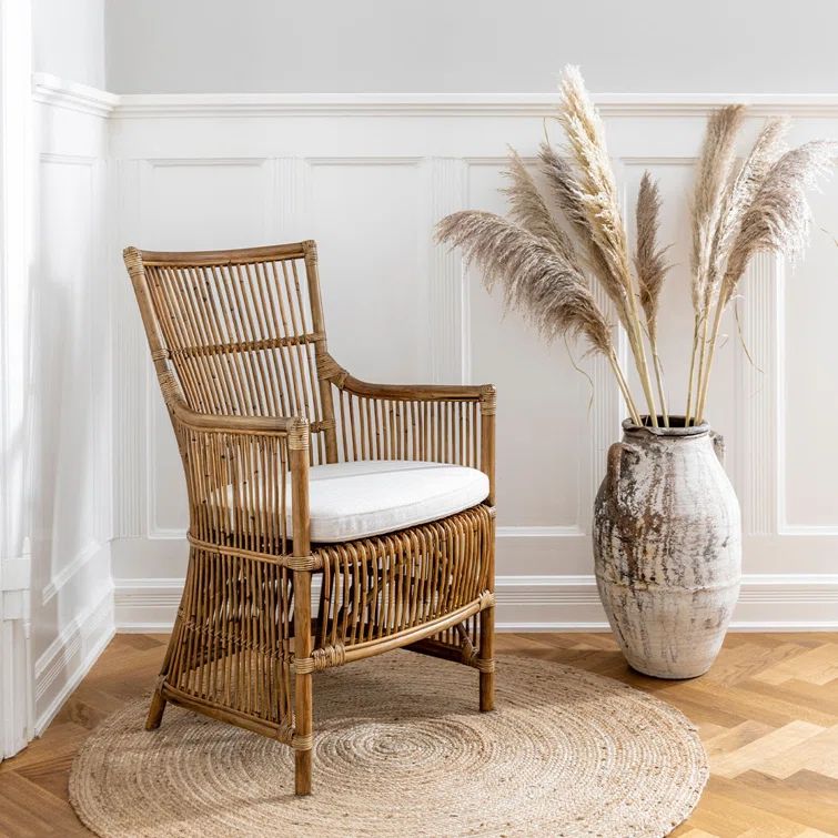 Antique Snow White Handcrafted Rattan Accent Chair