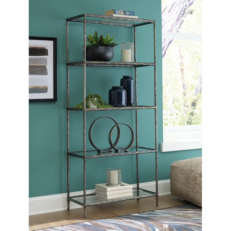 Ryandale Transitional 72'' Dark Gray Aluminum Etagere Bookcase