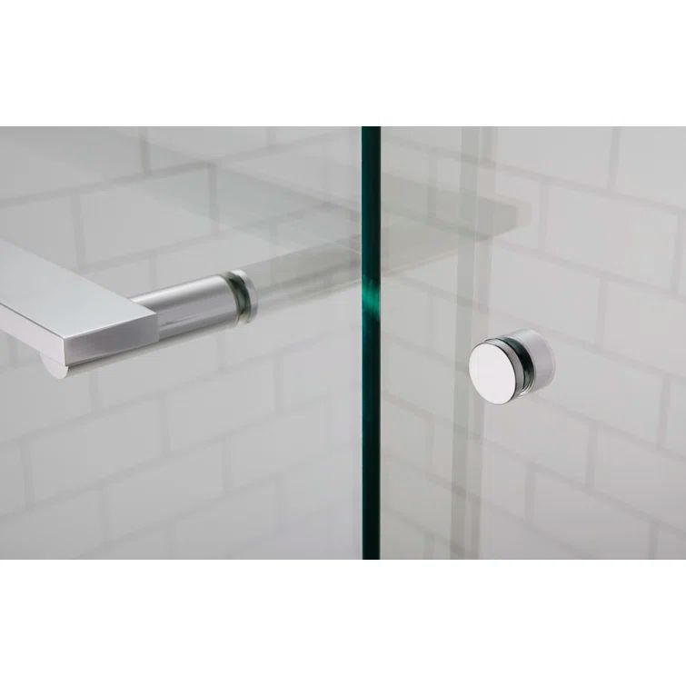 Bright Polished Silver Frameless Sliding Bath Door with Frosted Glass