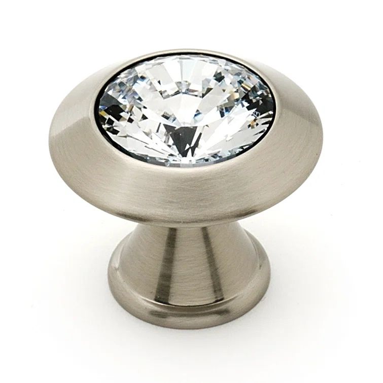 Satin Nickel Round Crystal Cabinet Knob with Mounting Hardware