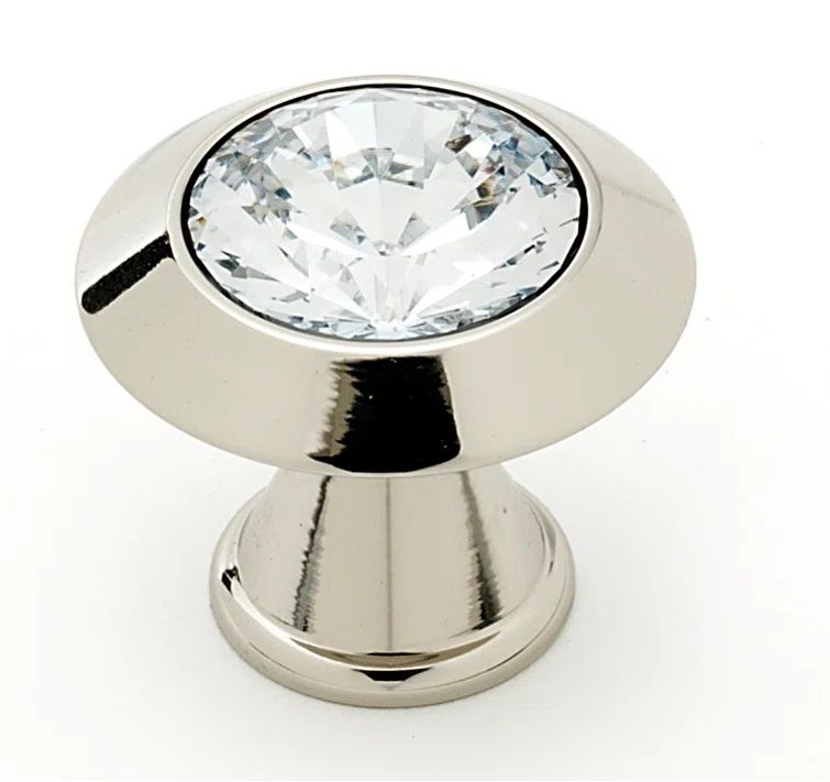 Polished Nickel Round Crystal Cabinet Knob with Mounting Hardware