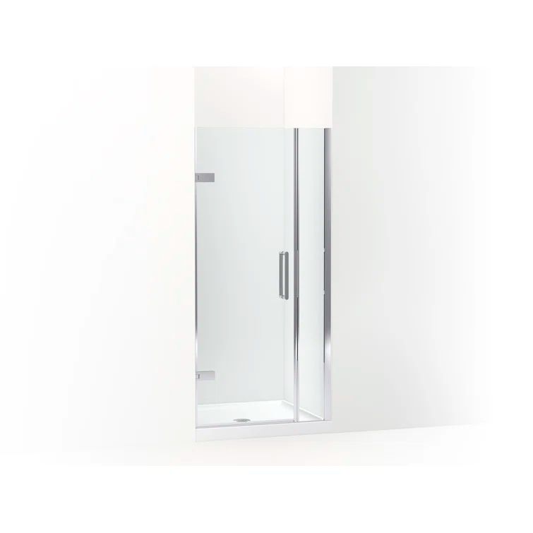 Bright Polished Silver Frameless Pivot Shower Door with Clear Glass