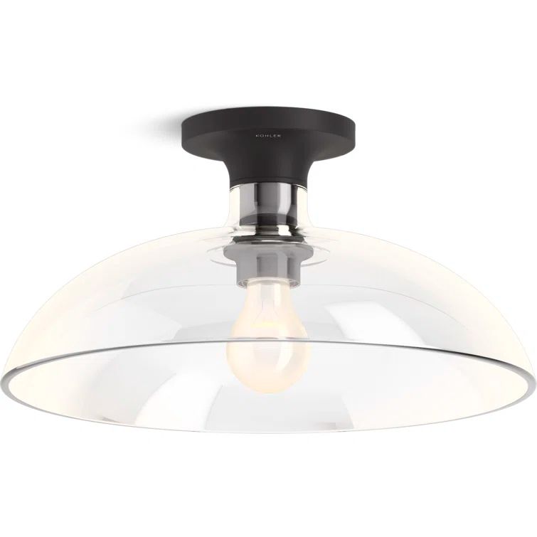 Matte Black Glass Bowl Semi Flush Mount Light