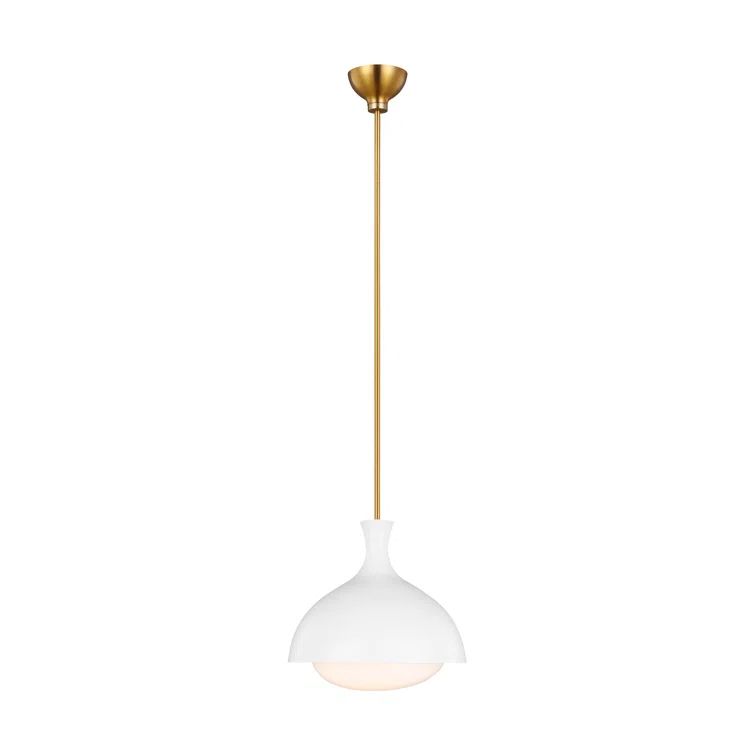 Matte White and Burnished Brass Globe Pendant Light