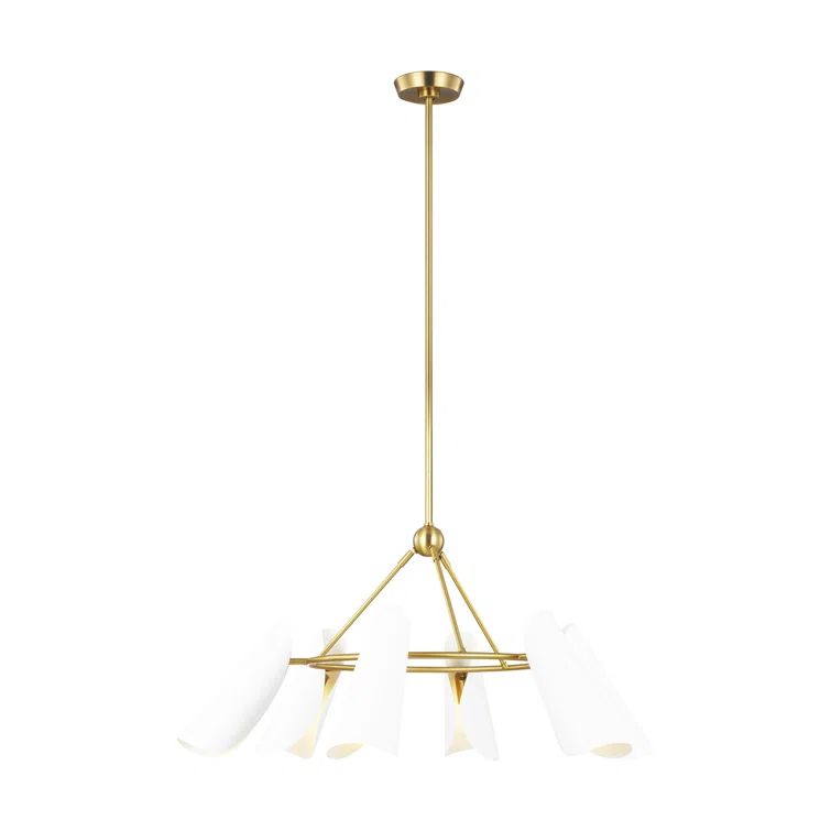 Matte White and Burnished Brass 6-Light Chandelier