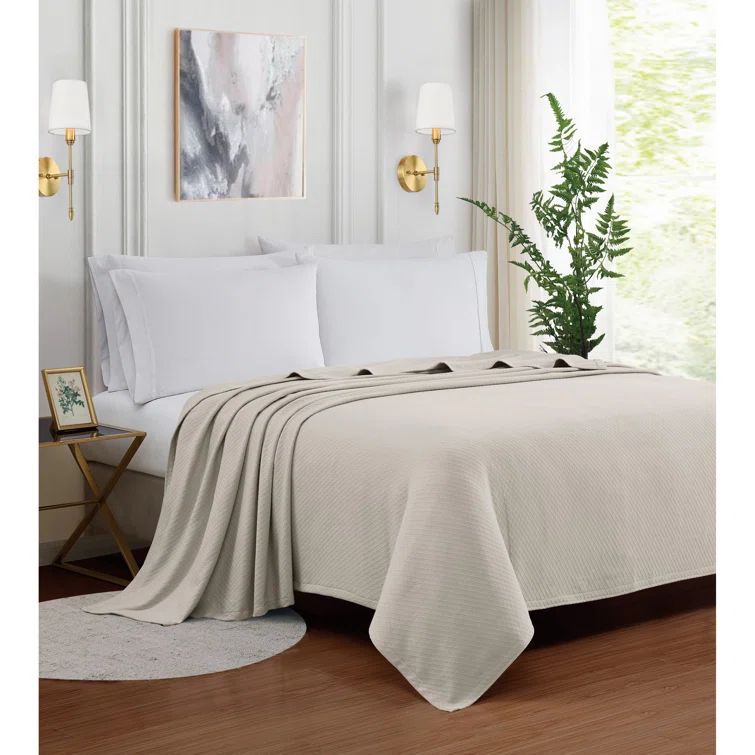 Charisma Deluxe King Beige Cotton Woven Blanket