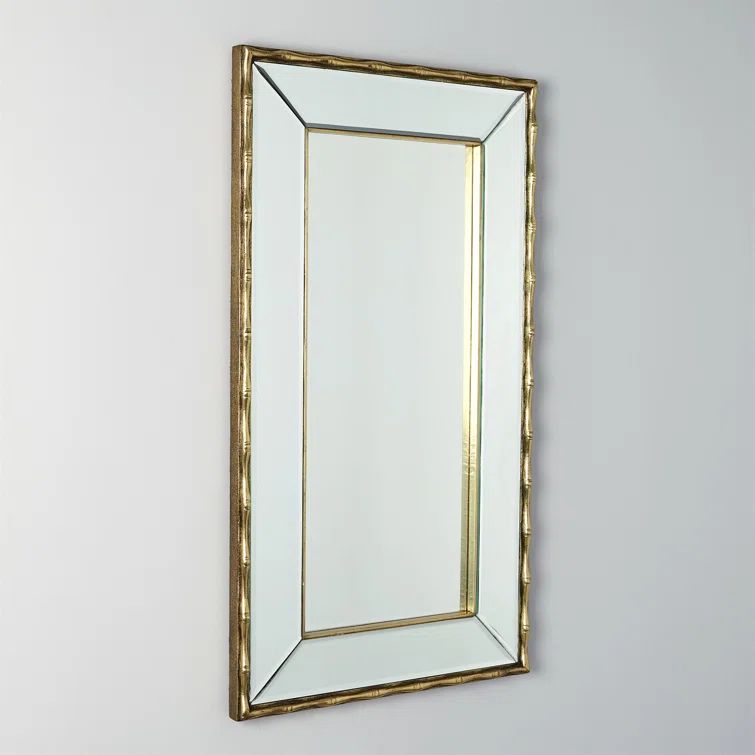 Bamboo Essence Antique Brass Beveled Wall Mirror 45''