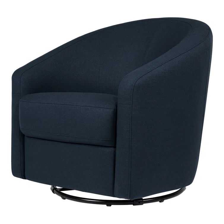 Navy Blue MicroSuede Swivel Glider Chair with Metal Base