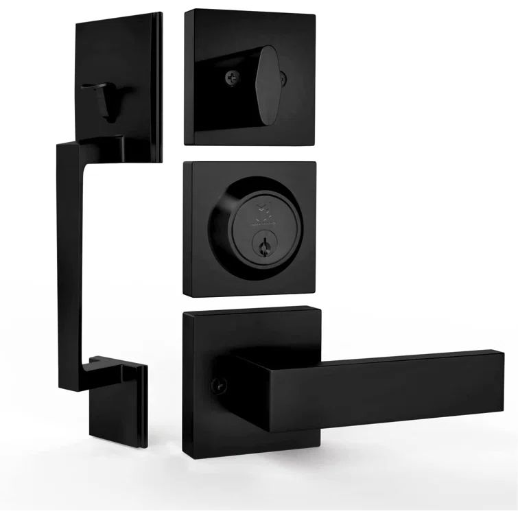 Matte Black Square Iron Door Handleset with Lever