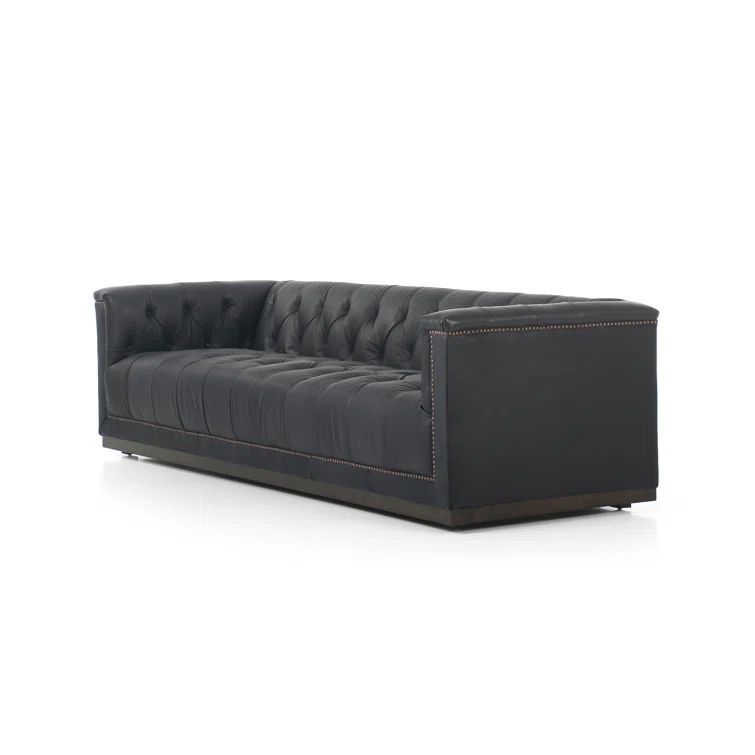 Heirloom Black Tufted Leather Sofa with Nailhead Trim