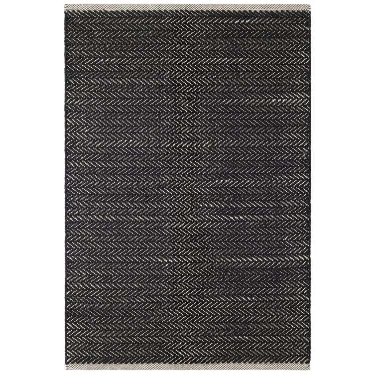 Black and White Herringbone Handwoven Cotton Rug, 6' x 9'