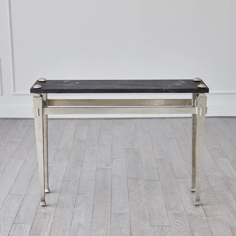 Roman Nickel-Plated Iron Console with Flamed Black Marble Top