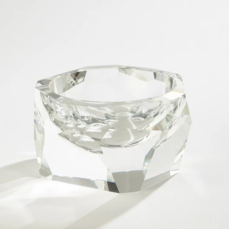 Large Clear Faceted Crystal Decorative Bowl