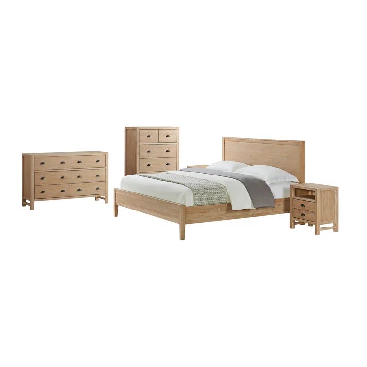 Arden Light Driftwood Pine Wood King Bedroom Set
