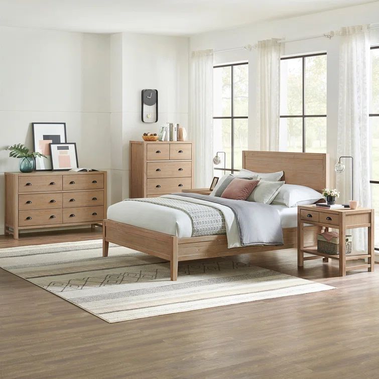 Arden Light Driftwood Pine Wood 5-Piece Bedroom Set