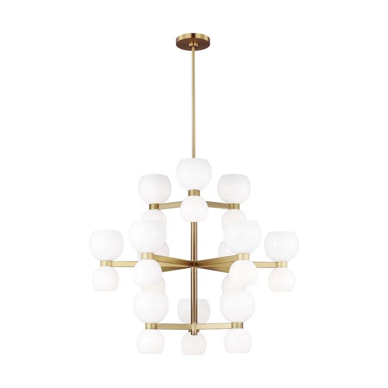 Londyn 24-Light Burnished Brass Chandelier with Milk White Glass Shades