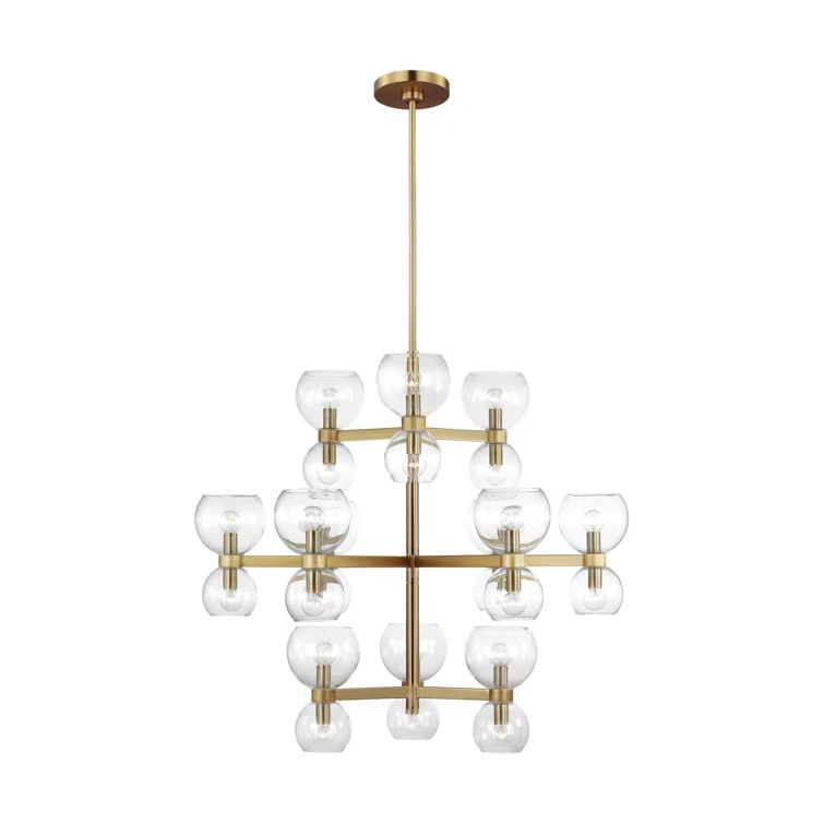 Burnished Brass 24-Light Chandelier with Clear Glass Shades