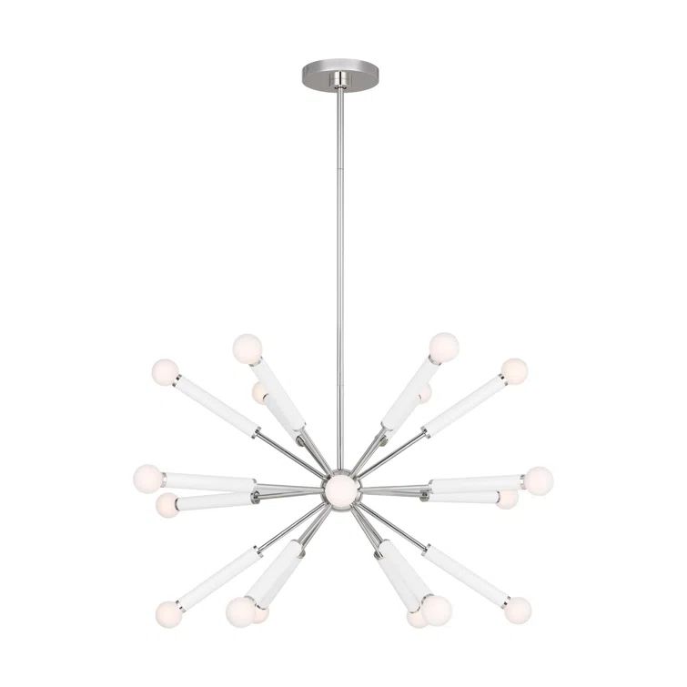 Polished Nickel 18-Light Sputnik Chandelier with Glossy White Accents