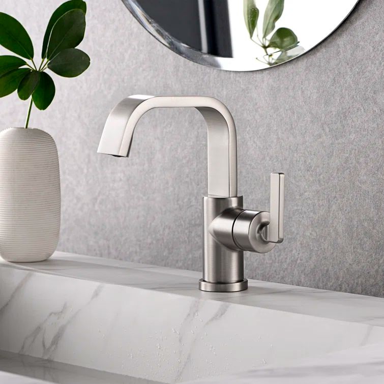 Brushed Nickel Single Hole Bathroom Faucet with Drain Assembly