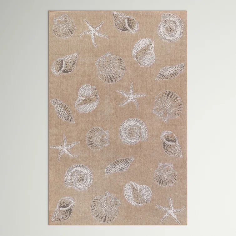 Sand and White Synthetic Coastal Rectangular Area Rug