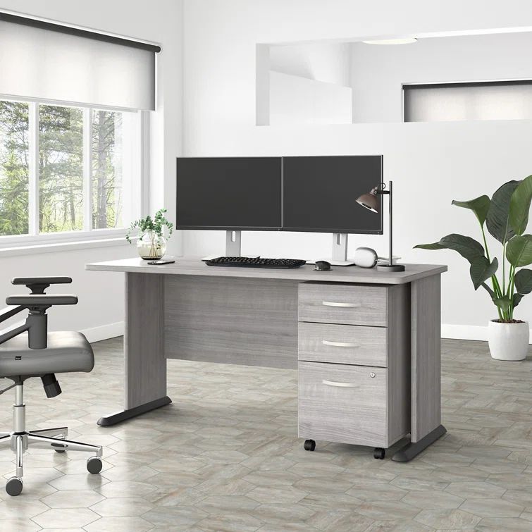 Platinum Gray Thermally Fused Laminate Computer Desk with Mobile File Cabinet