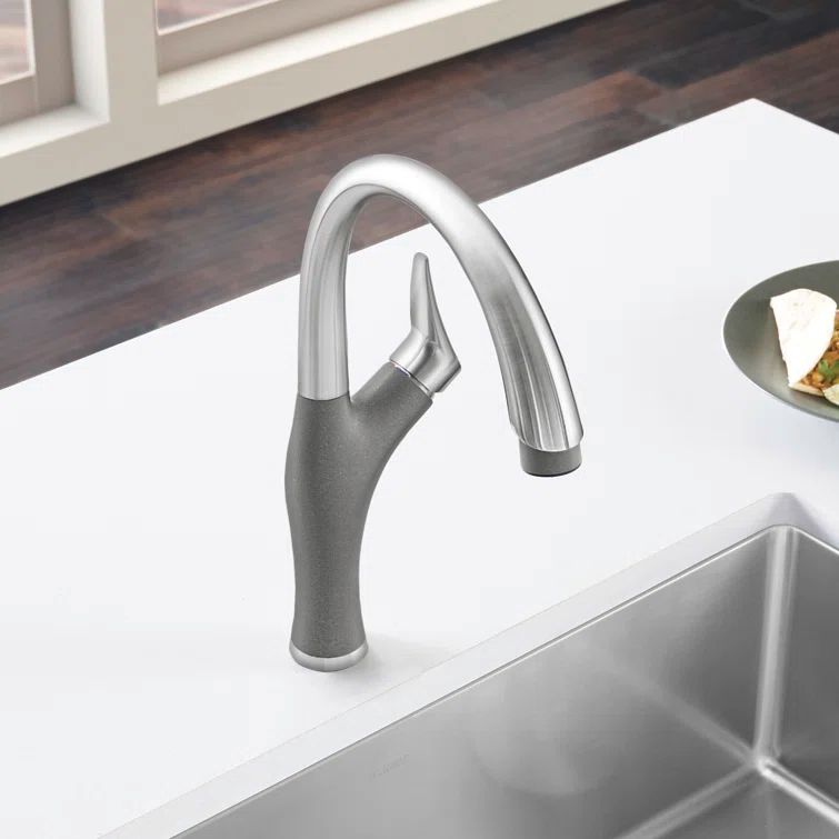 Metallic Gray Stainless Steel Pull-Down Kitchen Faucet