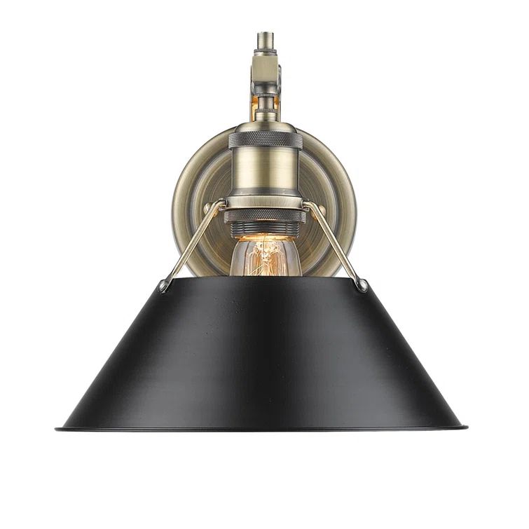 Matte Black and Brass Steel Cone Sconce