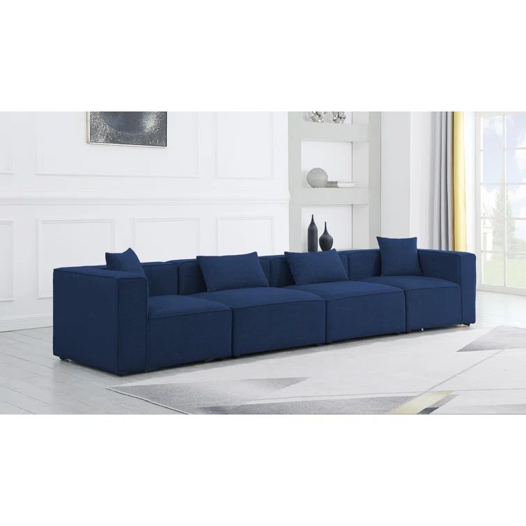 Elegant Navy Linen 4-Seater Modular Sectional Sofa