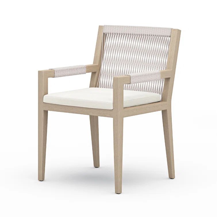 Contemporary Cream Teak Patio Dining Armchair with Cushion