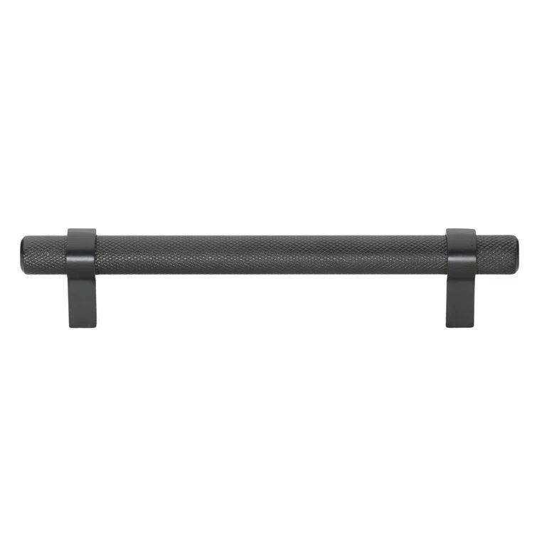 Matte Black Steel Knurled Euro Bar Pull with Mounting Hardware