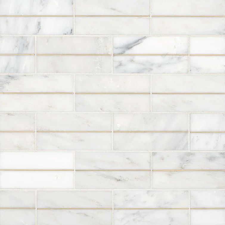 Bianco 3" x 6" Honed Marble Tile with Brass Accents