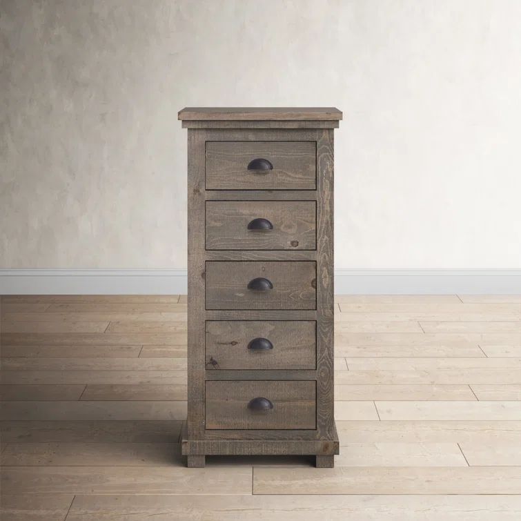 Weathered Gray 5-Drawer Transitional Farmhouse Lingerie Chest