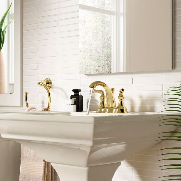 Devonshire Polished Brass Double Handle Bathroom Sink Faucet