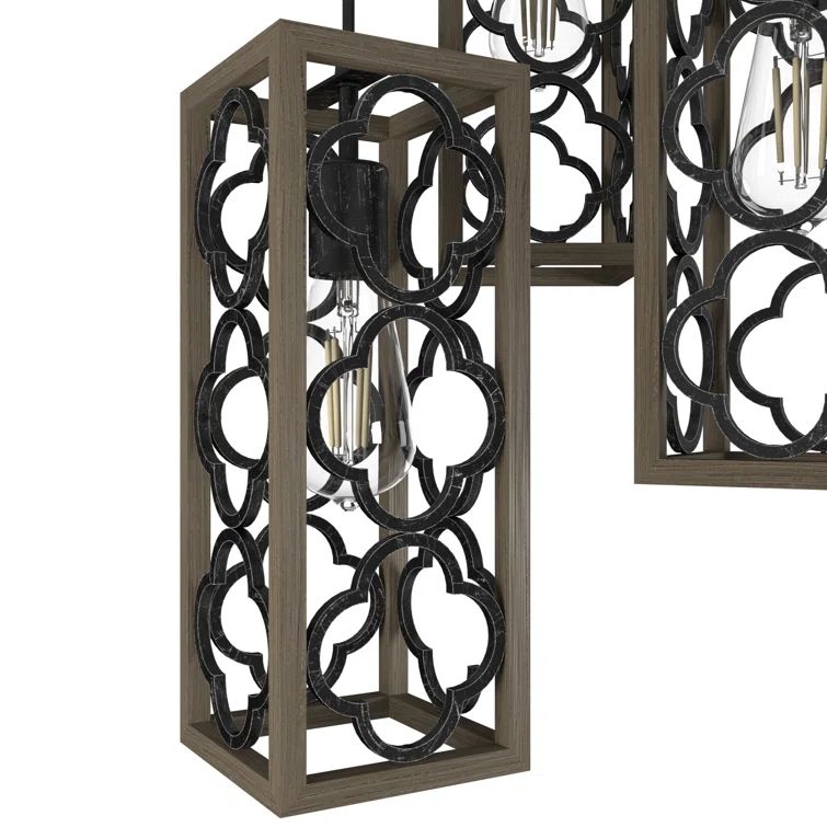 French Oak Rustic Iron 3-Light LED Cluster Pendant
