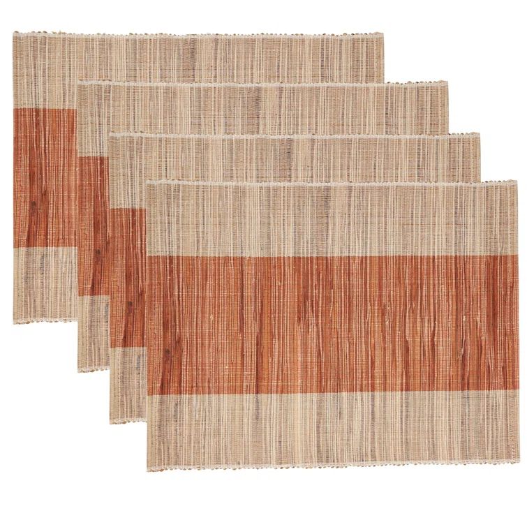 Rust and Beige Shimmering Banded Fabric Placemats Set of 4