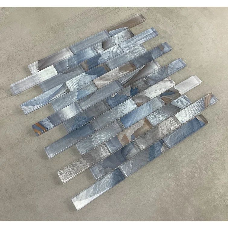 Gray and Blue Glass Brick Joint Mosaic Wall Tile