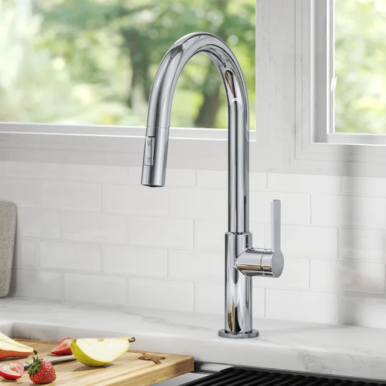 Chrome Single Handle Pull-Down Kitchen Faucet with Spray