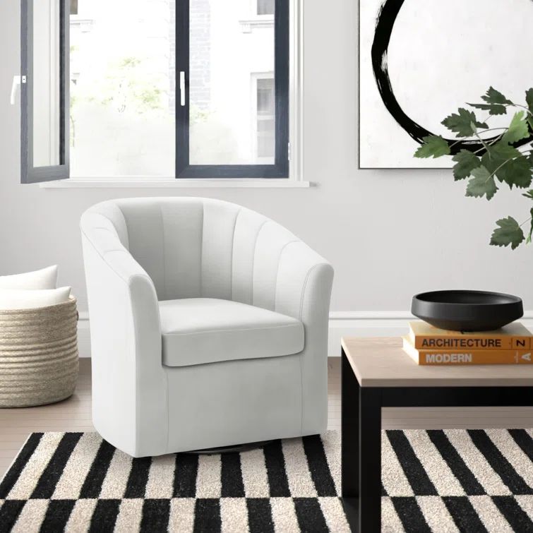 Luxurious White Velvet Swivel Barrel Accent Chair